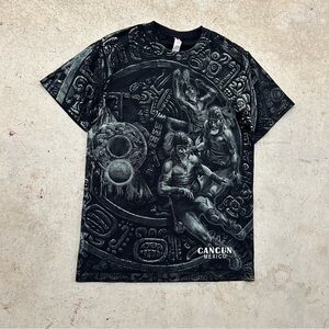 VTG 2000s Euro Cotton Y2K Aztec Warrior AOP Cancun Mexico T-shirt Men’s M Black